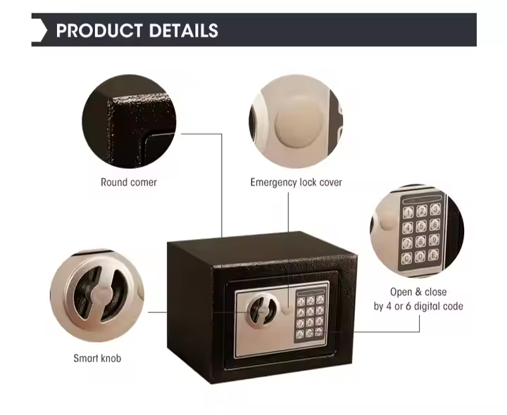 Mini Electronic Safe with Digital Lock Steel Material Wall Safety Money Box for Home & Hotel Use