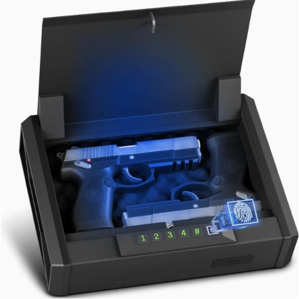 Biometric Gun Safe for Handgun Fingerprint with Keys And Keypad Handgun Alarm Gun Lock Box